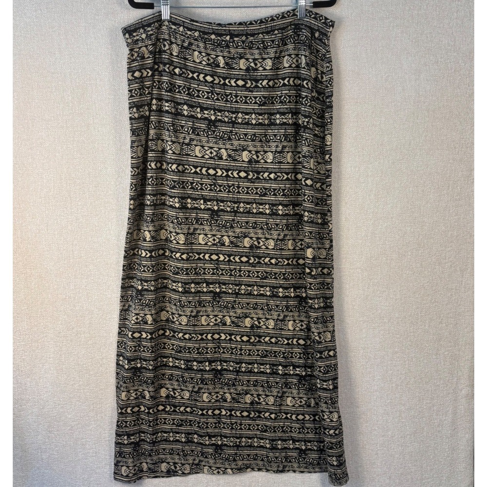 Kristin Nicole Womens XL Tribal Geometric Print Maxi Skirt Black Tan Boho XL